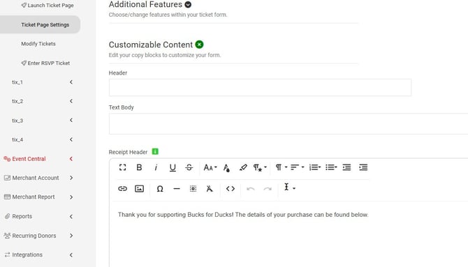 Customize Receipt Header